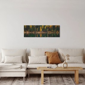 Obraz leśnego jeziora (z zegarem) (90x30 cm)