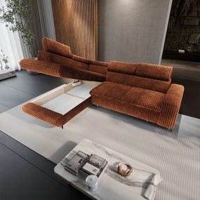 Masseno Narożnik VELISS z funkcją spania i pojemnikiem na pościel Rozkładana sofa do Salonu - Brązowy, TILIA 52