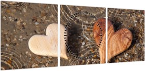 Obraz - Drewniane serca (z zegarem) (90x30 cm)