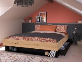 Łóżko z szufladą i wnęką 160 × 200 cm Naturalne i czarne + Stelaż + Materac – MISTA