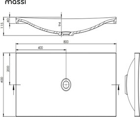 Umywalka wpuszczana w blat biała błyszcząca z konglomeratu bez otworu na baterię OTSE | Różne rozmiary : Rozmiar - 80 x 40 cm