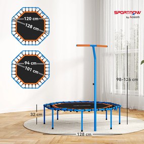 SPORTNOW Fitness-Trampolin, Treningstrampolin z regulowanym uchwytem, stabilny i cichy, do użytku wewnątrz, Stal, Niebieski