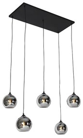 Lampa wisząca w stylu art deco czarna z przydymionym szkłem 5-światłowa - Wallace ArtDeco Oswietlenie wewnetrzne