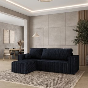 Masseno Narożnik RAVELO z funkcją spania i pojemnikiem na pościel Narozniki L, Rozkładana sofa - Czarny, TILIA 100