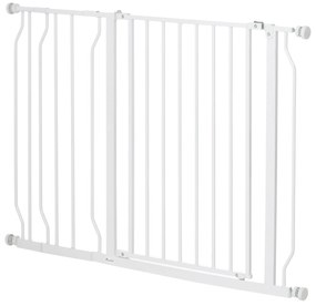 PawHut Bramka Ochronna dla Psów, Montaż na Zacisk, Regulowana Długość, Stal/ABS, 75-115 x 76cm, Biała
