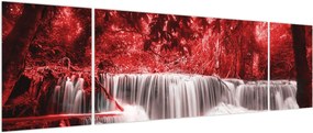 Obraz - Wodospad, czerwony (170x50 cm)
