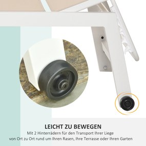 Outsunny Leżak Ogrodowy z 5-stopniową Regulacją Oparcia Kremowy Aluminium Wygodny 169x65x102cm | Aosom PL