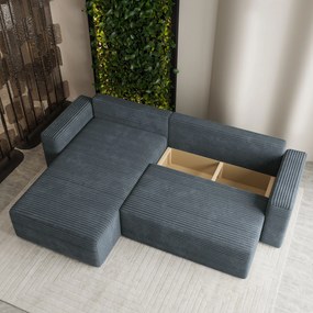 Masseno Narożnik CALTI z funkcją spania i pojemnikiem na pościel Narozniki L, Rozkładana sofa - Szary, TILIA 85