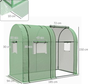 Mini tunel cieplarniany Outsunny, tunel dla roślin, z 2 strefami do uprawy, rolowane drzwi, 185 x 94 x 150 cm, Zielony
