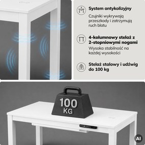 Biurko regulowane elektrycznie podnoszone białe, 120x63 cm: EVAN