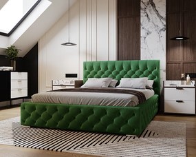 Emporius Elira łóżko tapicerowane 160x200 z pojemnikiem - tkanina velvet, glamour, pikowanie chesterfield - łóżko 160x200 zielony (Magic Velvet 2225)