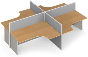 Zestaw parawanów biurowych ze stołem ergonomicznym PRIMO, tekstylny, 4 miejsca, szara/buk