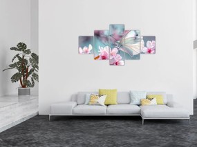 Obraz - Motyl na drzewie wiśni (125x70 cm)