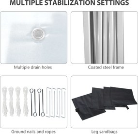 Outsunny Składany Pawilon z 2 Ściankami, Wysokość Regulowana, z Torbą Transportową, Stelaż z Antykorozyjnej Stali, 3x3 m, Biały