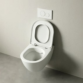 Miska WC biała rimless z deską wolnoopadającą duroplast – toaleta podwieszana z wirowym spłukiwaniem