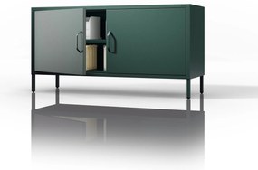 Szafka RTV metalowa na nóżkach butelkowa zieleń Modern ROSA, 1150 x 595 x 400 mm