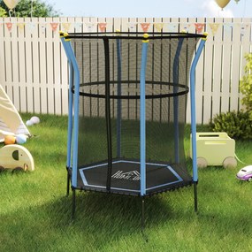 HOMCOM Trampolina dla dzieci, Ø163,5 cm, z siatką bezpieczeństwa, obicie, stal, do 50 kg, Czarny &amp; Niebieski