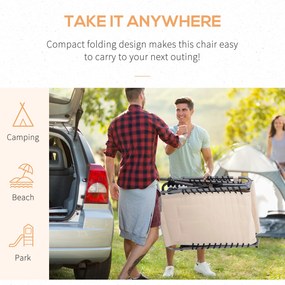 Leżanka składana Outsunny, ogrodowa z poduszką, z regulowanym oparciem na 5 pozycji, z tkaniny Oxford, 188 x 57 x 30 cm, Beżowa