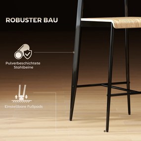 HOMCOM Zestaw 2 Stołków Barowych z Oparciem i Metalową Ramą, Drewno, Jasnobrązowy