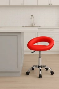 Czerwony tapicerowany taboret na kółkach - Vivvi