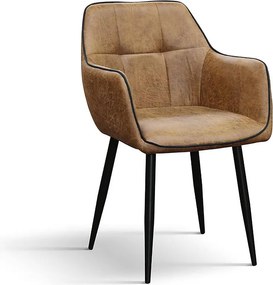 Zestaw 2 krzeseł z wielbłądziej sztucznej skóry i czarnych metalowych nóg, z podłokietnikami - PARIGI