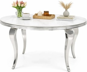 Okrągły stół glamour srebrny + biały marmur R6-H87