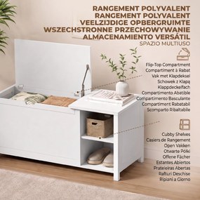 HOMCOM Ławka na buty z regulowaną półką i uchylnym schowkiem, ławka do przechowywania obuwia, Biały | Aosom PL