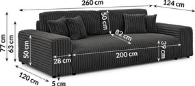 Ciemnoszara sztruksowa rozkładana sofa ze schowkiem 260 cm Justin – Ropez