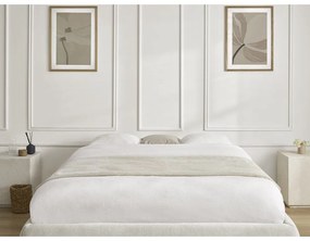 Beżowe tapicerowane łóżko dwuosobowe ze schowkiem/bez zagłówka ze stelażem 180x200 cm Inera – Bobochic Paris