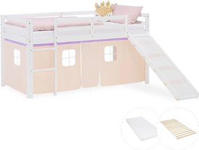 Łóżko piętrowe dla dzieci 90x200 cm białe z zasłoną