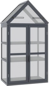 Szklarnia Mini Outsunny 3 Poziomy Treibhaus Ziołowy z Otwieranym Dachem Podwójne Drzwi Drewniane Poliwęglan Wodoodporna Naturalna 70,5 x 42 x 132 cm