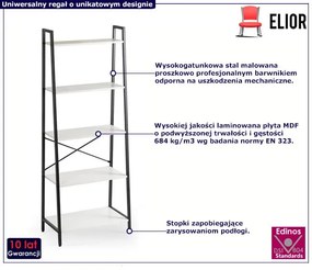 Pięciopoziomowy loftowy regał czarny + biały - Ostelo