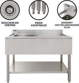 Zlewozmywak cateringowy KuKoo ze stali nierdzewnej z ociekaczem po prawej stronie