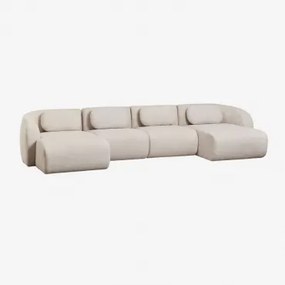 Coquette Chenille 4-częściowa Modułowa Sofa Z Podwójnym Szezlongiem Kremowo-beżowy Szenil - Sklum