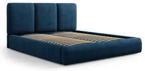 Ciemnoniebieskie tapicerowane łóżko dwuosobowe ze schowkiem i stelażem 140x200 cm Brody – Mazzini Beds