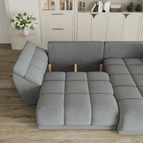 Masseno Narożnik ORENTI z funkcją spania i pojemnikiem na pościel Narozniki L, Rozkładana sofa - Szary, MATT VELVET 85