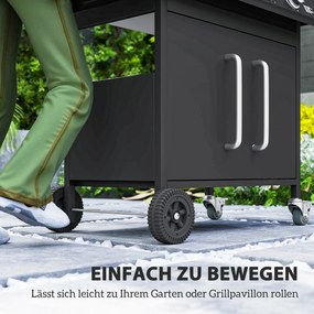 Outsunny Grill Gazowy 15,2 KW na Wózku z 5 Palnikami Nierdzewnymi Boczny Palnik 129,5 x 56 x 110 cm Czarny