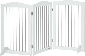PawHut Bramka dla psa barierka zabezpieczająca ogrodzenie ochronne na schody wolnostojące składane z podstawą 3 panele 154x30x80 cm białe | Aosom PL