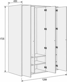 Szafka FRAME, 3 przedziały, 1299 x 450 x 1735 mm, PUSH-lock, dąb naturalny