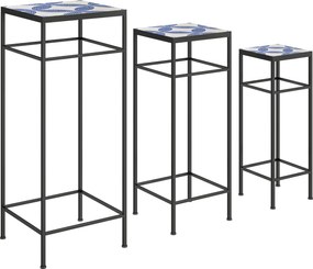 Outsunny Zestaw 3 stojaków na rośliny, 3 różne wielkości dla prezentacji kwiatów i innych przedmiotów, Niebieski+Biały