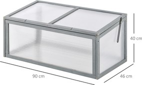 Outsunny Zimna Rama Szklarnia Drewniana z Pokrywą Poliwęglanową Szara Odporna na Warunki Atmosferyczne 90x46x40cm | Aosom PL