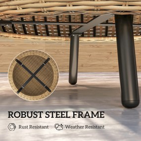 Outsunny Stolik pomocniczy z Polyrattanu okrągły stolik kawowy z blatem szklanym Ø75 x 42 cm Brązowy