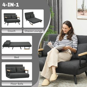 HOMCOM Sofa rozkładana 2-osobowa z funkcją spania, w zestawie 2 poduszki, wygląd Sherpa, naturalny + ciemnoszary + czarny | Aosom PL