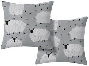 Zestaw 2 sztuk dekoracyjnych poszewek WHITE SHEEPS 45x45 cm, szary.