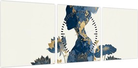 Obraz - Marmurowy profil kobiety (z zegarem) (90x30 cm)
