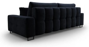 Ciemnoniebieska aksamitna rozkładana sofa ze schowkiem 250 cm Wicklow – Cosmopolitan Design