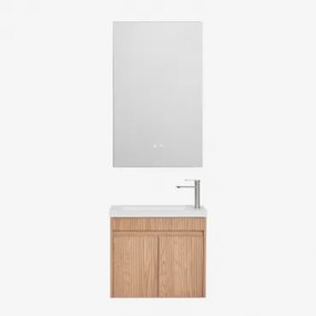 Zestaw Wiszących Mebli Łazienkowych Zintegrowany Z Umywalką Narek Popielaty Brąz & Prostokątny Led I Przeciwmgielny 55x90 Cm Riben & ↔︎ - Sklum