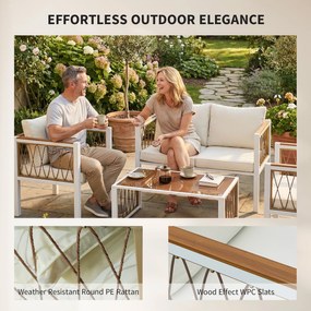Outsunny Zestaw mebli ogrodowych 4-częściowy Polirattanowy zestaw wypoczynkowy z sofą, 2 fotelami, szklanym stolikiem, poduszkami i matami antypoślizgowymi | Aosom PL