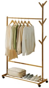 Wieszak na kółkach Vikir typ 3, bambus, 100 x 35 x 174 cm