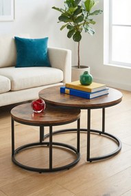 Zestaw 2 loftowych stolików kawowych dąb rustykalny G6-G17